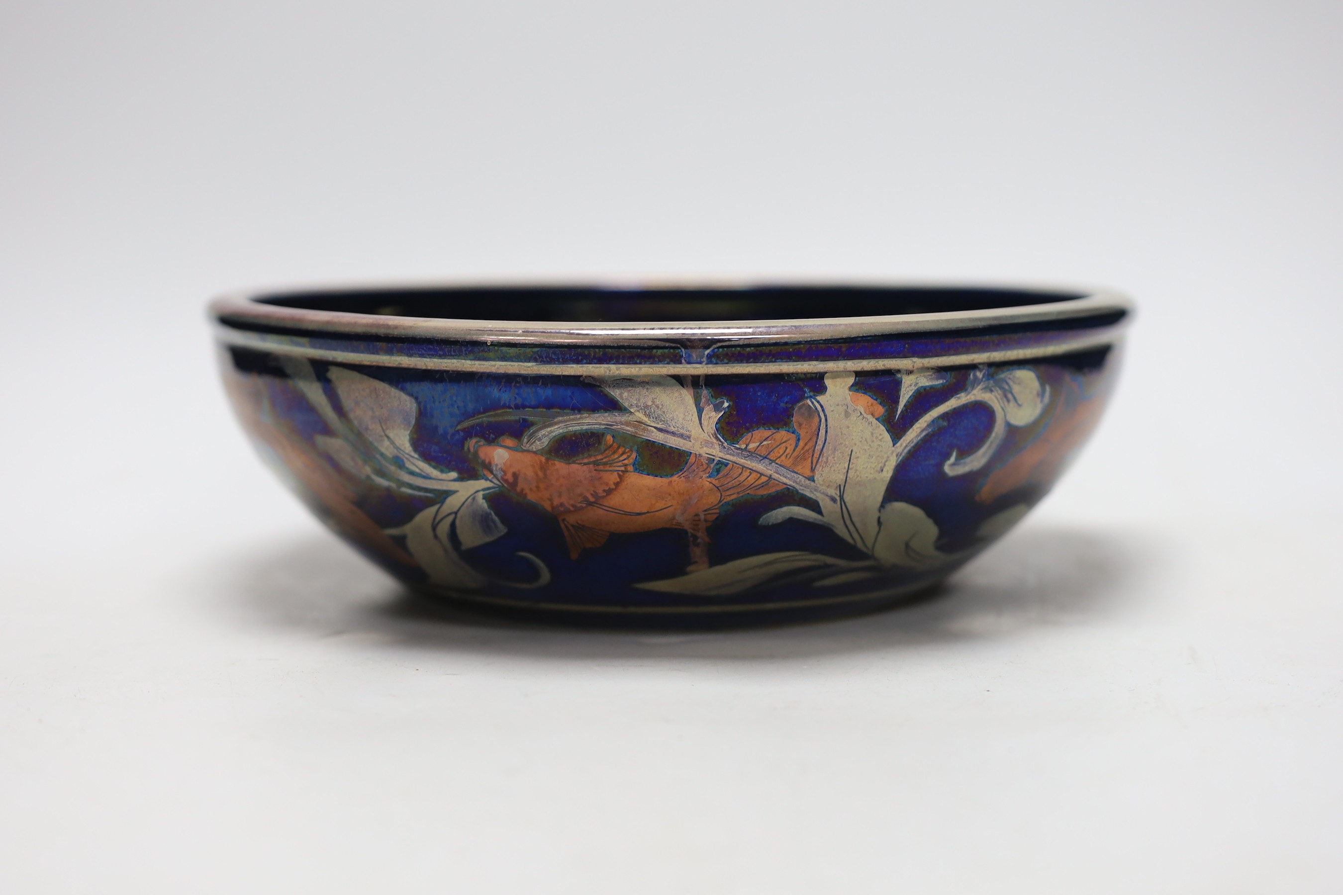 A Chiswell Jones art pottery fish designed lustre bowl, No. 7158, 27cms diameter